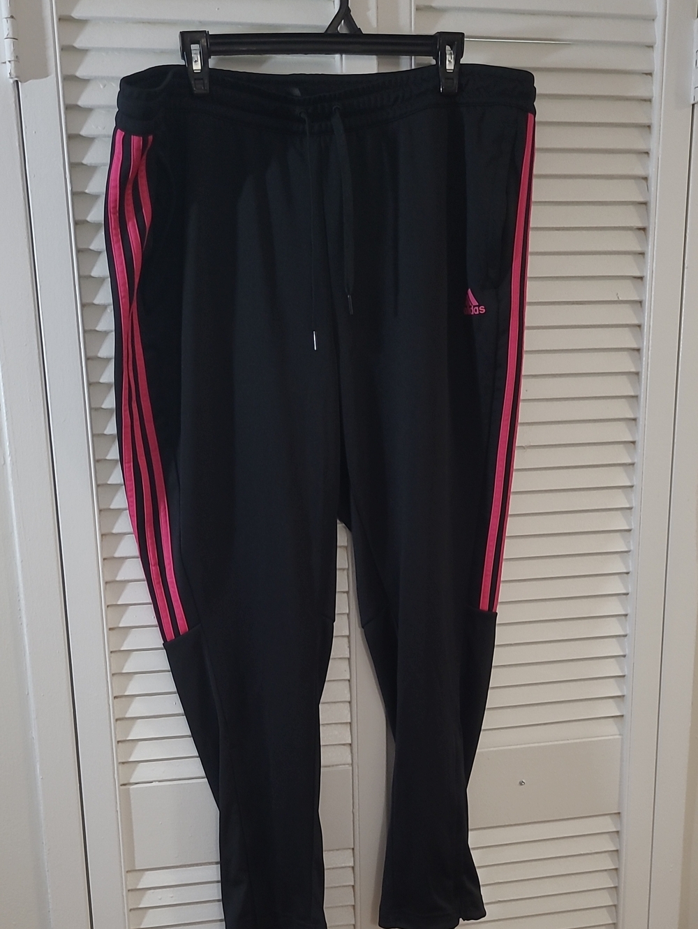 adidas Black Joggers with Pink Side Stripes